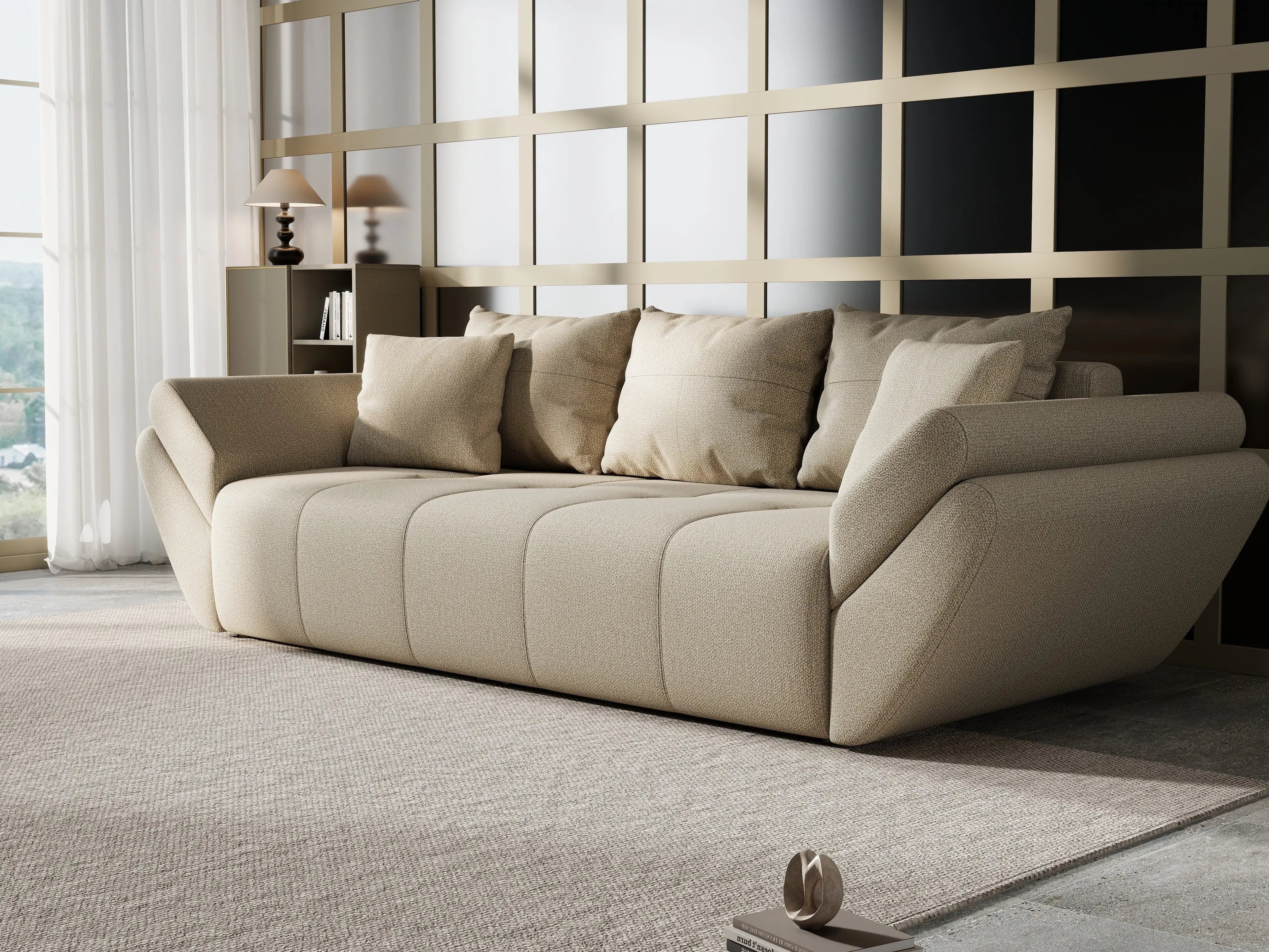 Canapea extensibilă dumonde cu ladă de depozitare si sezut confortabil din spuma high-density, Berlin Enjoy Camel 250x100 cm