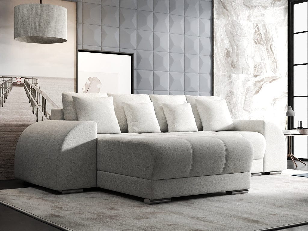 Colțar extensibil dumonde cu ladă de depozitare si sezut confortabil din spuma high-density, Verona Euphoria Ivory 290x185 cm