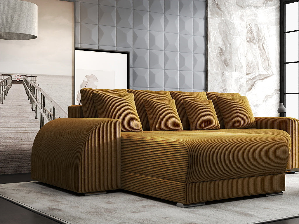 Colțar extensibil dumonde cu ladă de depozitare si sezut confortabil din spuma high-density, Verona Zoom Mustar 290x185 cm