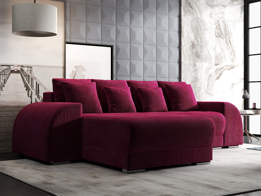 Colțar extensibil dumonde cu ladă de depozitare si sezut confortabil din spuma high-density, Verona Zoom Rosu 290x185 cm