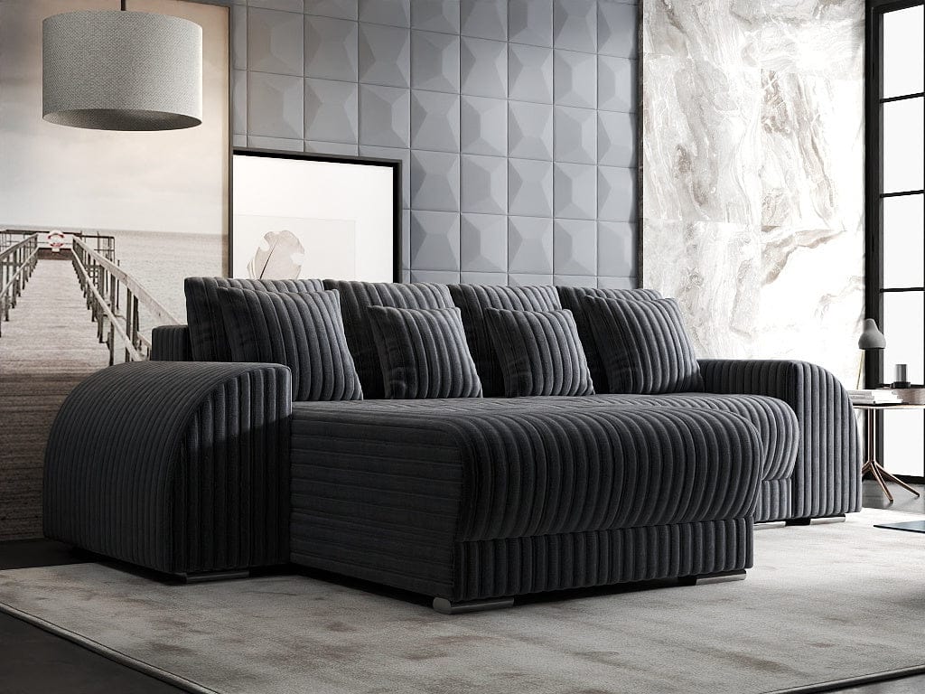 Colțar extensibil dumonde cu ladă de depozitare si sezut confortabil din spuma high-density, Verona Ambience Gri 290x185 cm
