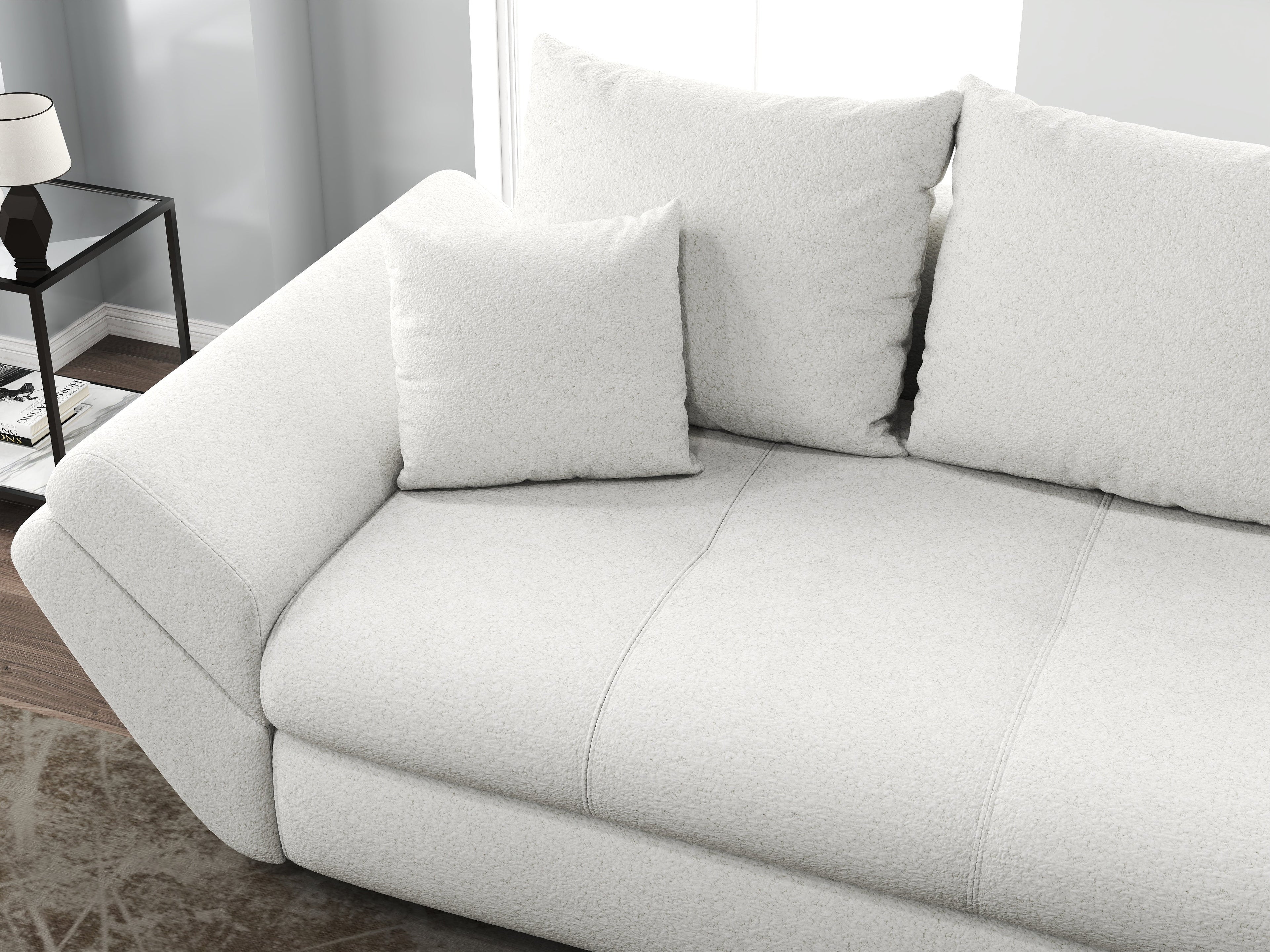 Canapea extensibilă dumonde cu ladă de depozitare si sezut confortabil din spuma high-density, Loana Euphoria Ivory 250x100 cm