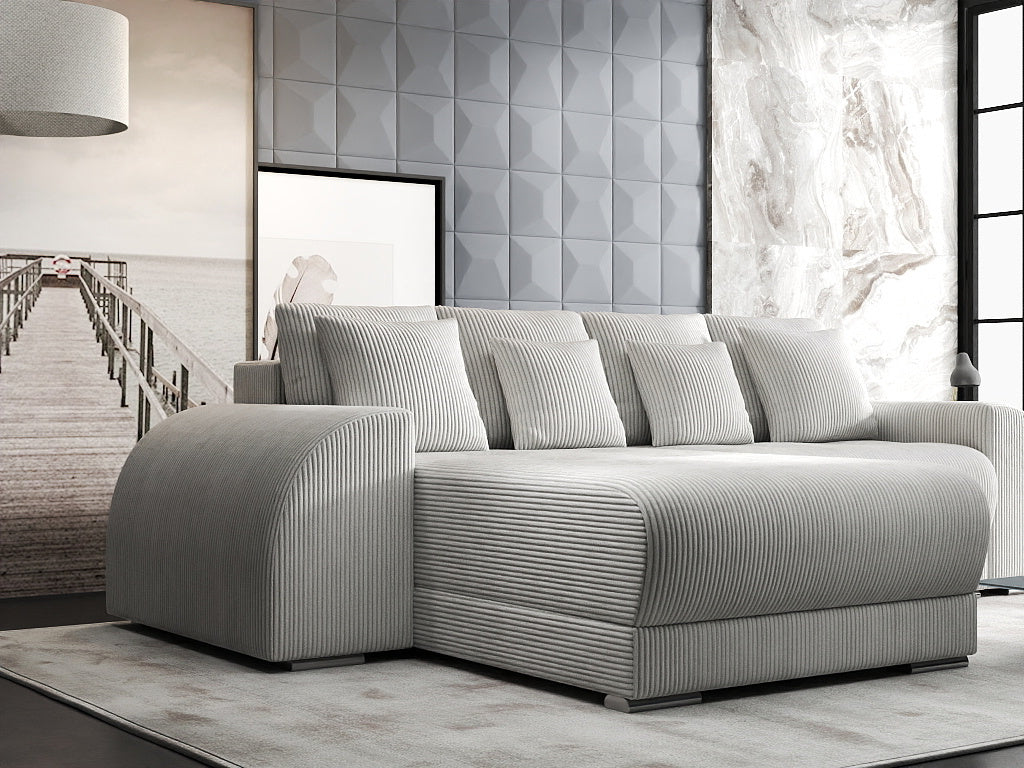 Colțar extensibil dumonde cu ladă de depozitare si sezut confortabil din spuma high-density, Verona Zoom Crem 290x185 cm