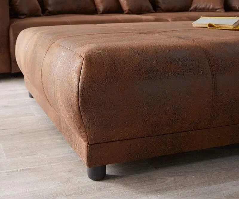 Canapea extensibilă dumonde cu 2 lăzi de depozitare si sezut confortabil din spuma high-density, Verona Madagaskar Brown 310x100 cm cu taburet inclus