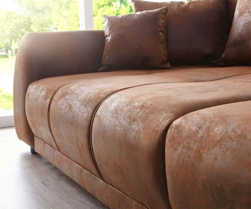 Canapea extensibilă dumonde cu 2 lăzi de depozitare si sezut confortabil din spuma high-density, Verona Madagaskar Brown 310x100 cm cu taburet inclus
