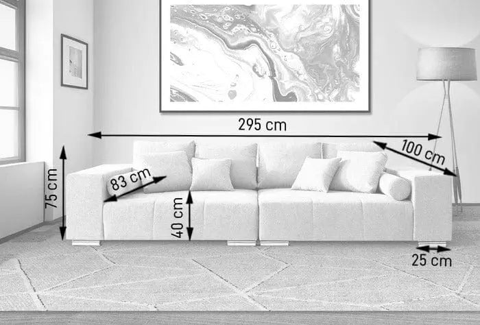 Canapea extensibilă dumonde cu ladă de depozitare si sezut confortabil din spuma high-density, Marbela White XXL 295x100 cm