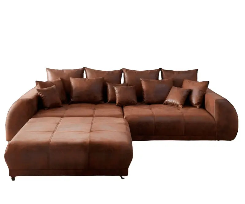 Canapea extensibilă dumonde cu 2 lăzi de depozitare si sezut confortabil din spuma high-density, Verona Madagaskar Brown 310x100 cm cu taburet inclus