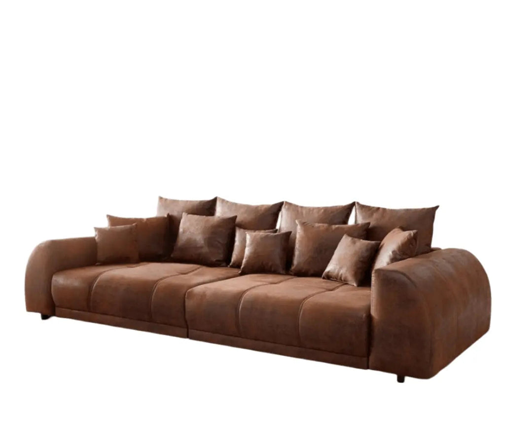 Canapea extensibilă dumonde cu 2 lăzi de depozitare si sezut confortabil din spuma high-density, Verona Madagaskar Brown 310x100 cm cu taburet inclus