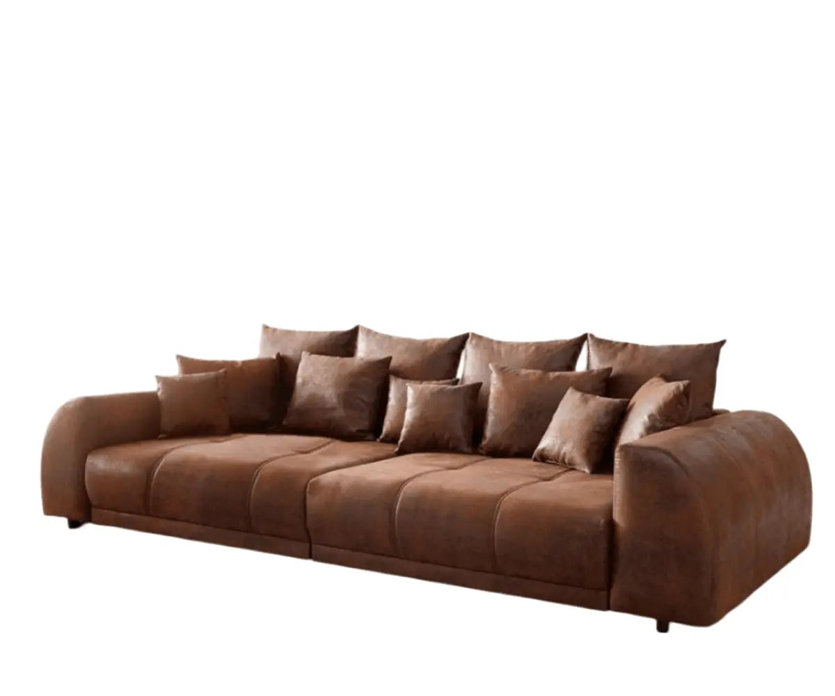 Canapea extensibilă dumonde cu 2 lăzi de depozitare si sezut confortabil din spuma high-density, Verona Madagaskar Brown 310x100 cm cu taburet inclus