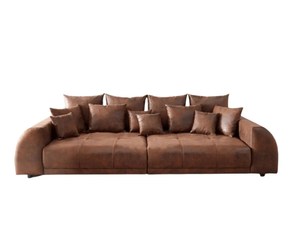 Canapea extensibilă dumonde cu 2 lăzi de depozitare si sezut confortabil din spuma high-density, Verona Madagaskar Brown 310x100 cm cu taburet inclus