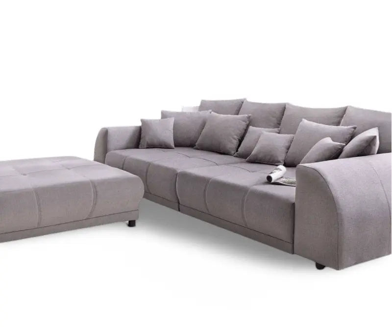 Canapea extensibilă dumonde cu 2 lăzi de depozitare si sezut confortabil din spuma high-density, Verona Enjoy Grey 310x100 cm cu taburet inclus