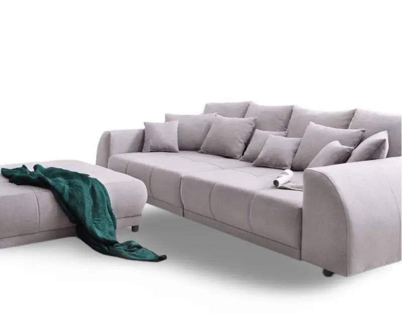 Canapea extensibilă dumonde cu 2 lăzi de depozitare si sezut confortabil din spuma high-density, Verona Enjoy Grey 310x100 cm cu taburet inclus