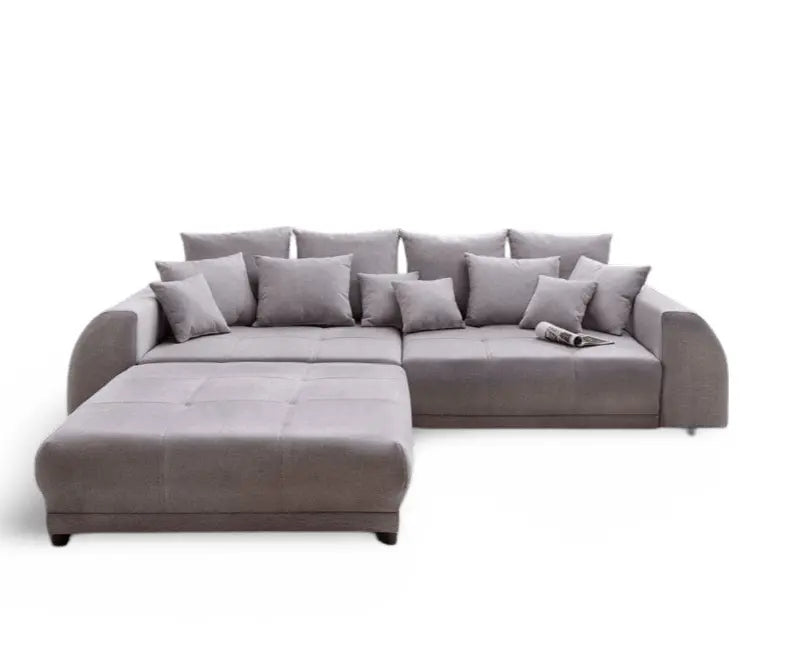 Canapea extensibilă dumonde cu 2 lăzi de depozitare si sezut confortabil din spuma high-density, Verona Enjoy Grey 310x100 cm cu taburet inclus