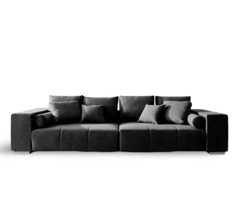 Canapea extensibilă dumonde cu ladă de depozitare si sezut confortabil din spuma high-density, Marbela Enjoy Black XXL 295x100 cm cu taburet inclus