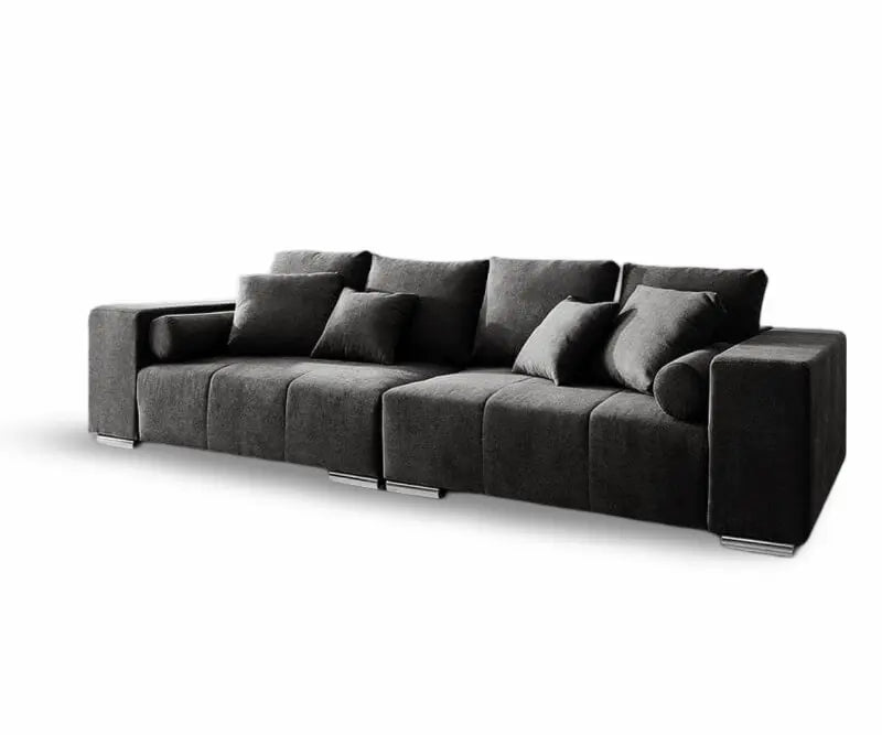 Canapea extensibilă dumonde cu ladă de depozitare si sezut confortabil din spuma high-density, Marbela Enjoy Black XXL 295x100 cm cu taburet inclus