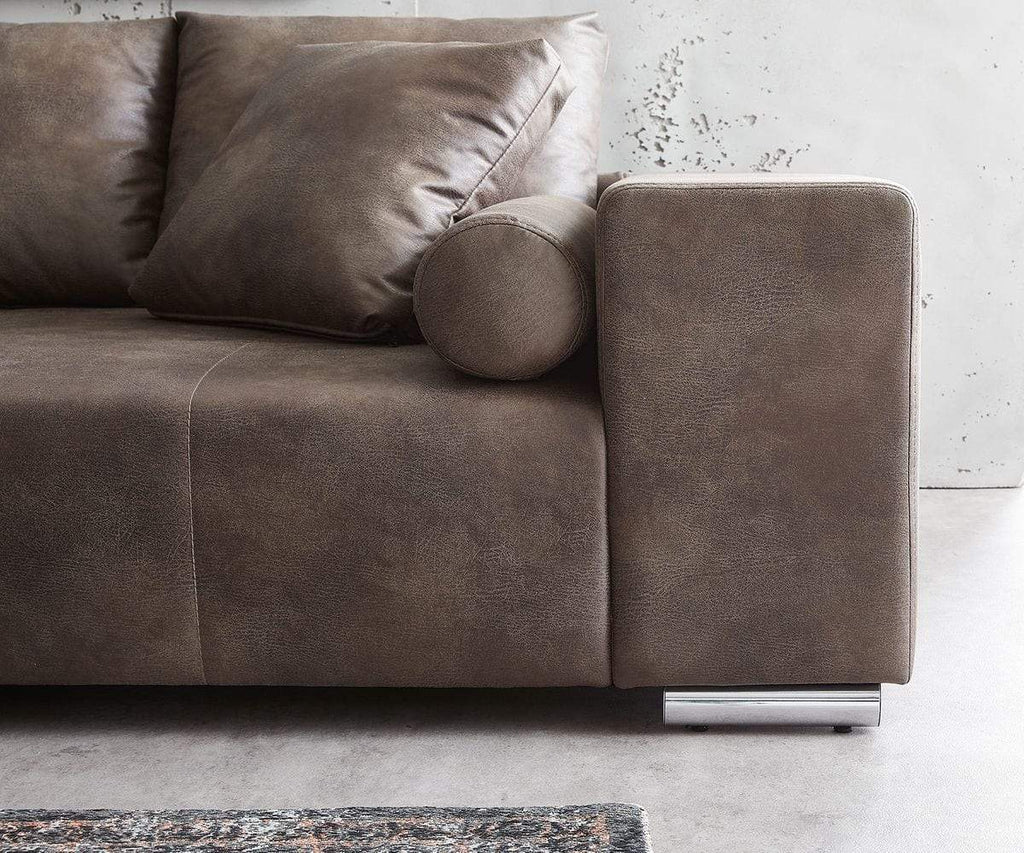Canapea extensibilă dumonde cu ladă de depozitare si sezut confortabil din spuma high-density, Marbela Tobago Brown XXL 295x100 cm cu taburet inclus