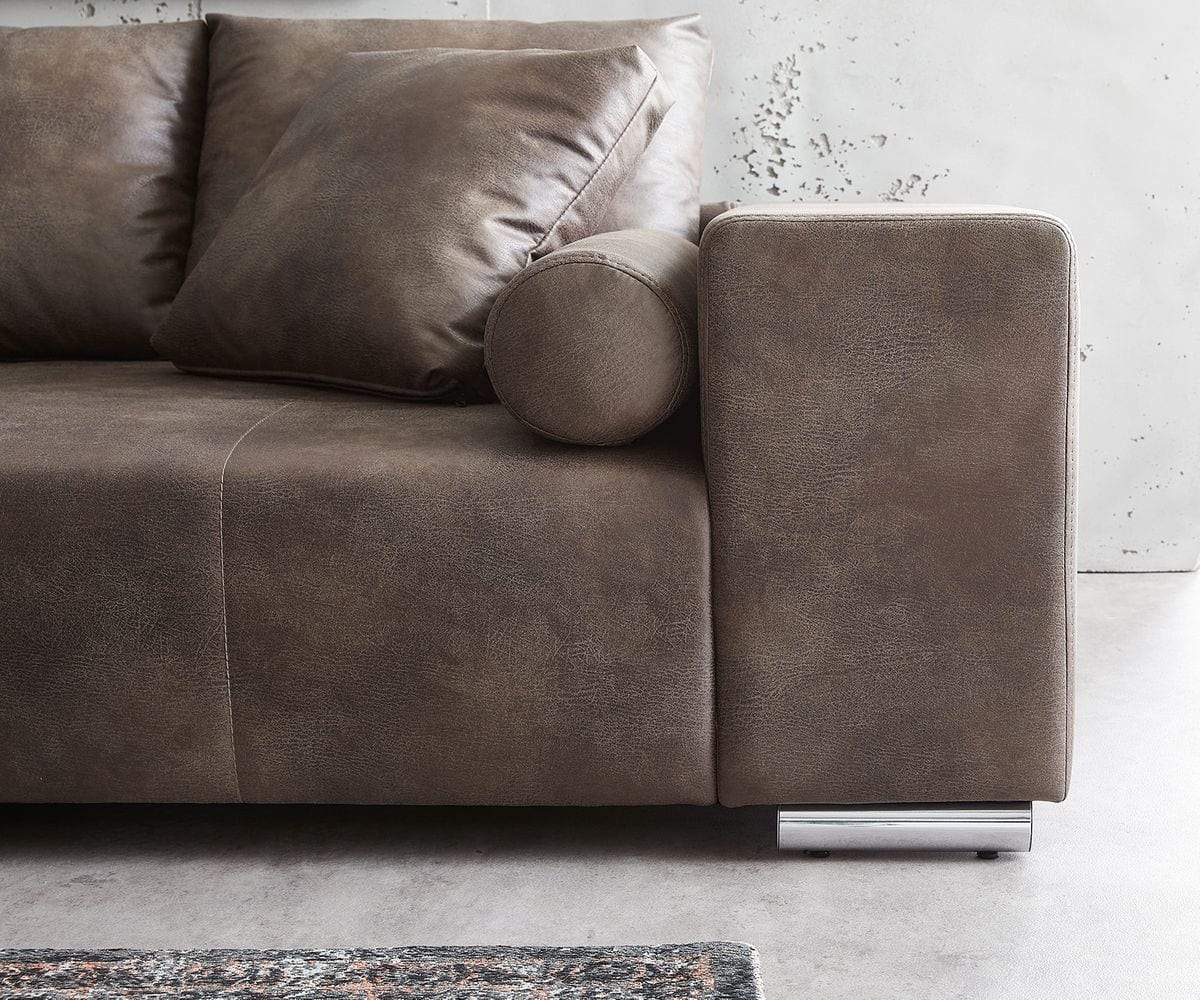Canapea extensibilă dumonde cu ladă de depozitare si sezut confortabil din spuma high-density, Marbela Tobago Brown XXL 295x100 cm cu taburet inclus