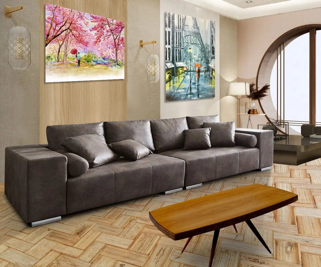 Canapea extensibilă dumonde cu ladă de depozitare si sezut confortabil din spuma high-density, Marbela Tobago Brown XXL 295x100 cm cu taburet inclus