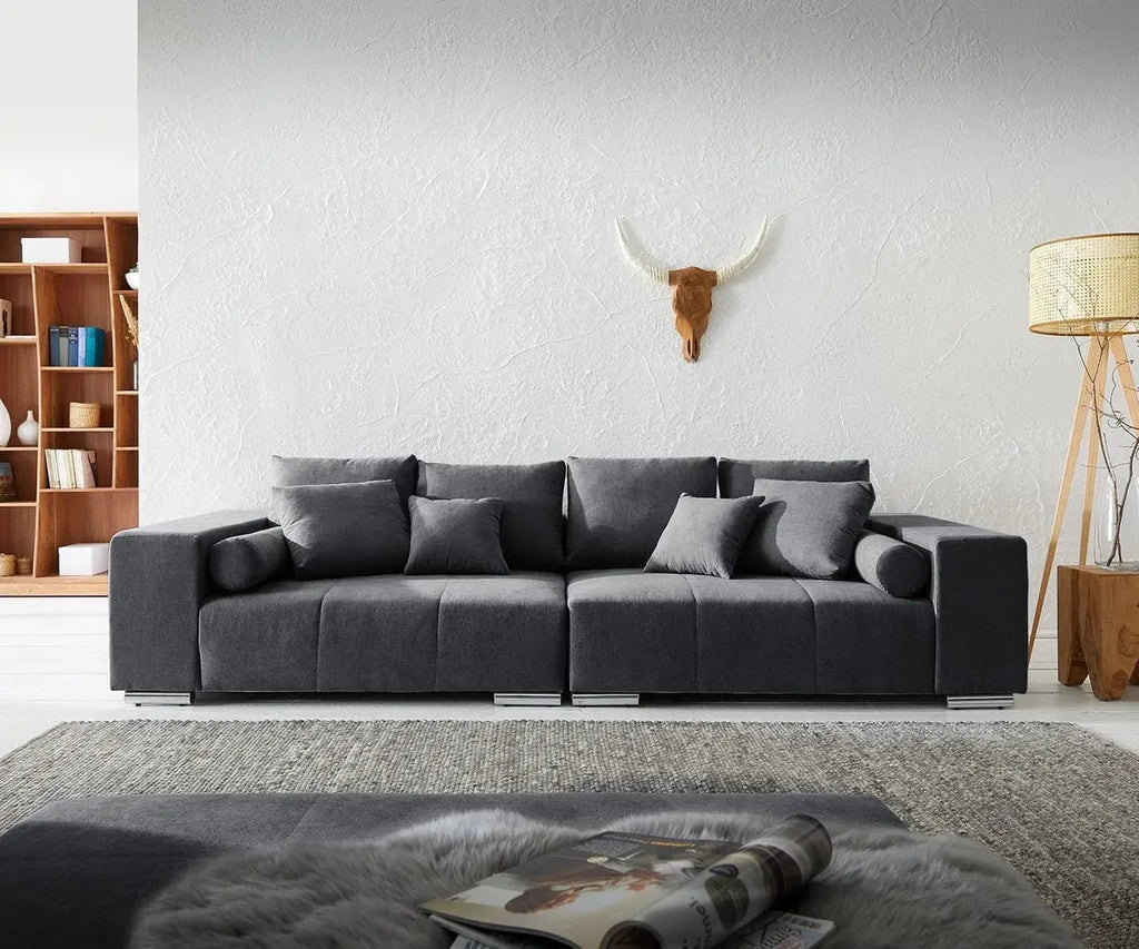 Canapea extensibilă dumonde cu ladă de depozitare si sezut confortabil din spuma high-density, Marbela Enjoy Graphite XXL 295x100 cm