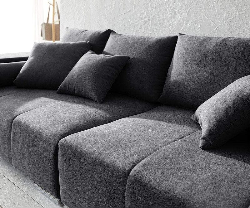 Canapea extensibilă dumonde cu ladă de depozitare si sezut confortabil din spuma high-density, Marbela Enjoy Graphite XXL 295x100 cm cu taburet inclus