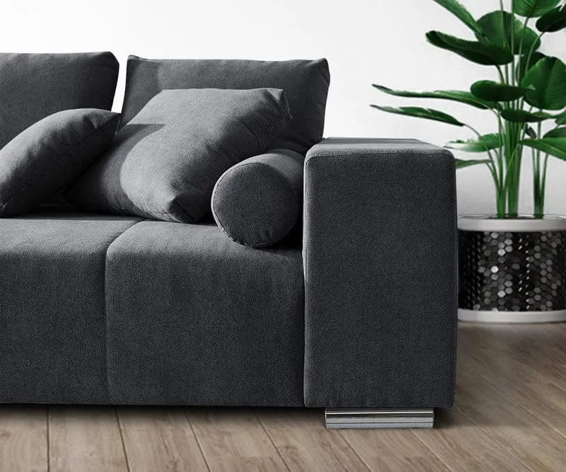 Canapea extensibilă dumonde cu ladă de depozitare si sezut confortabil din spuma high-density, Marbela Enjoy Graphite XXL 295x100 cm cu taburet inclus