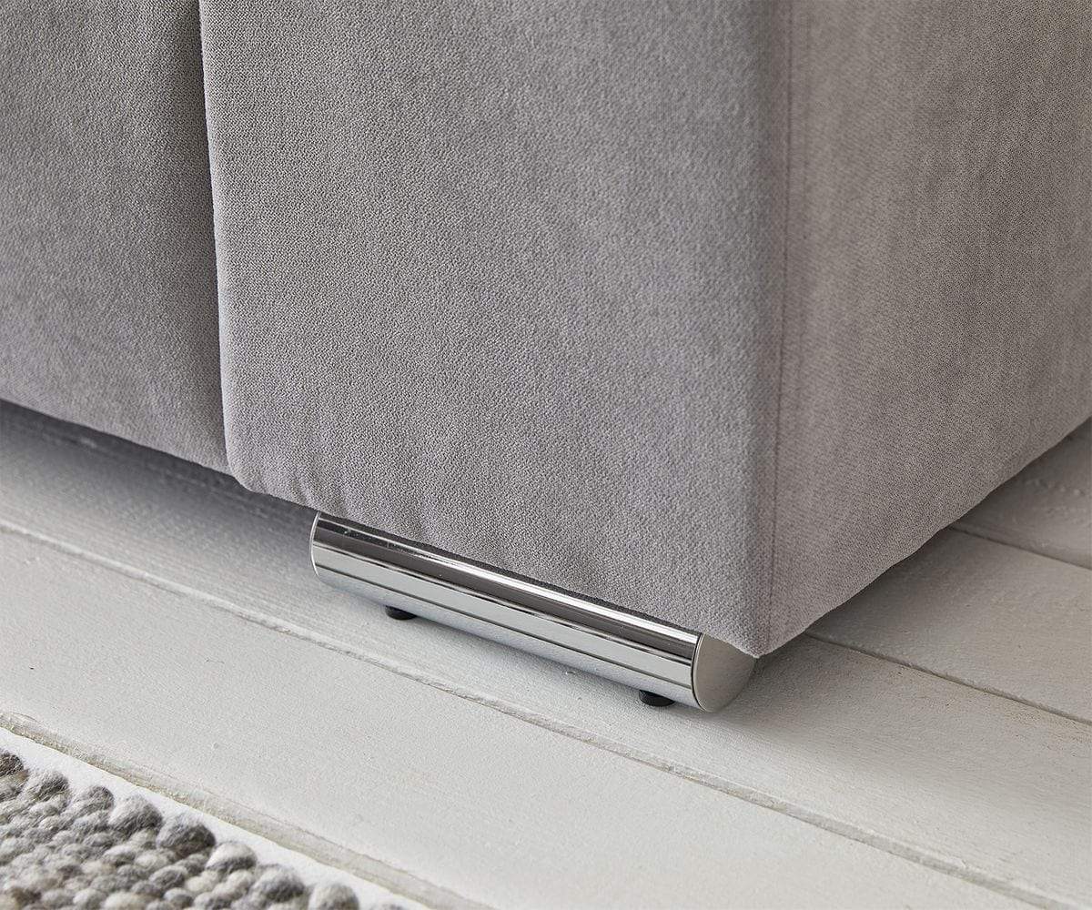 Canapea extensibilă dumonde cu ladă de depozitare si sezut confortabil din spuma high-density, Marbela Enjoy Silver XXL 295x100 cm cu taburet inclus