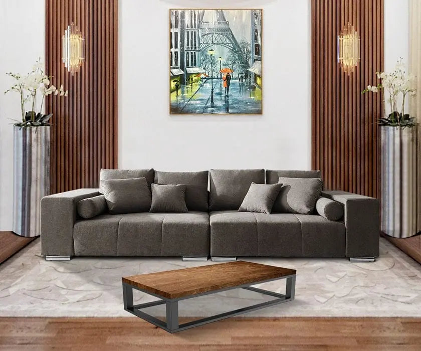 Canapea extensibilă dumonde cu ladă de depozitare si sezut confortabil din spuma high-density, Marbela Enjoy Kaki XXL 295x100 cm