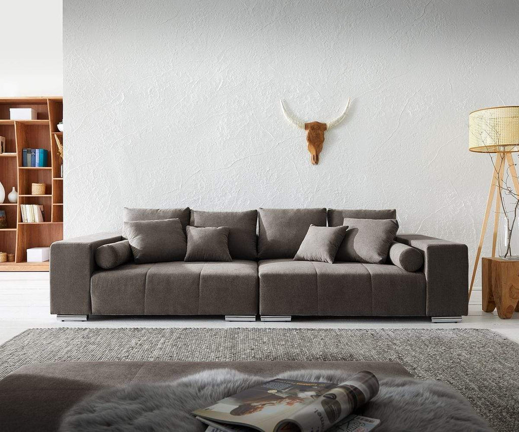 Canapea extensibilă dumonde cu ladă de depozitare si sezut confortabil din spuma high-density, Marbela Enjoy Kaki XXL 295x100 cm cu taburet inclus