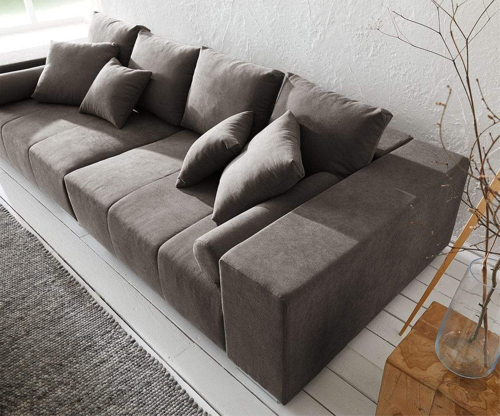 Canapea extensibilă dumonde cu ladă de depozitare si sezut confortabil din spuma high-density, Marbela Enjoy Kaki XXL 295x100 cm cu taburet inclus