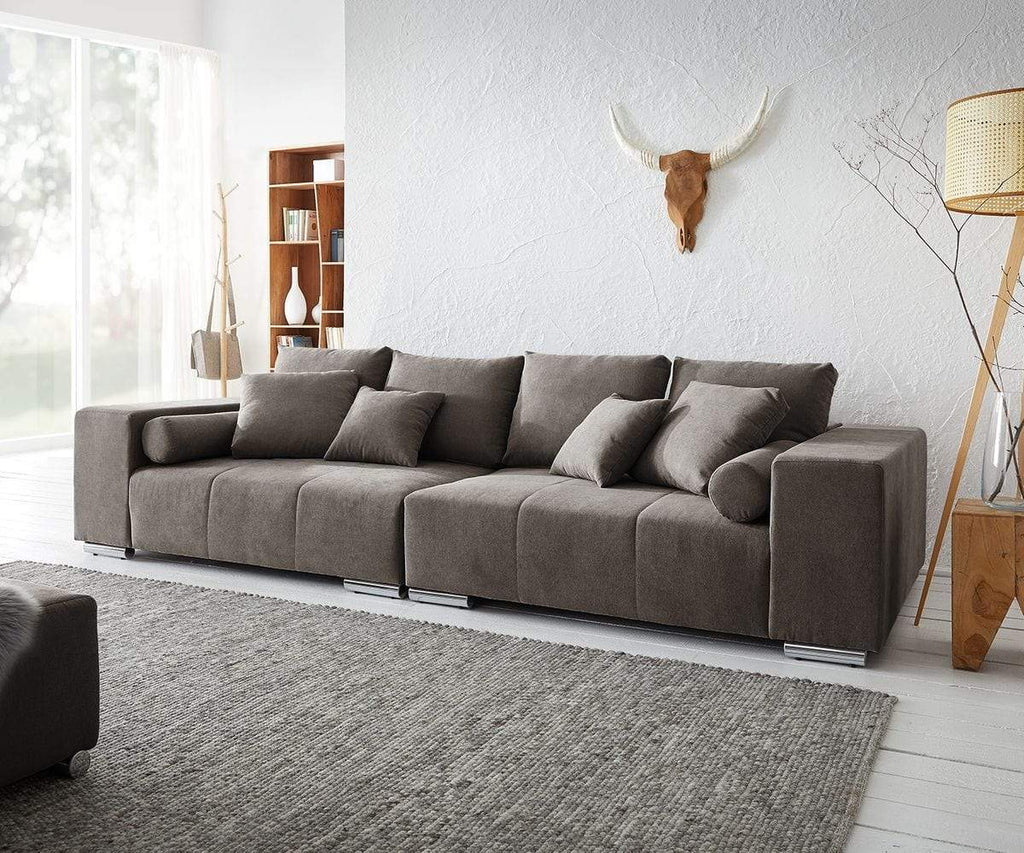 Canapea extensibilă dumonde cu ladă de depozitare si sezut confortabil din spuma high-density, Marbela Enjoy Kaki XXL 295x100 cm cu taburet inclus