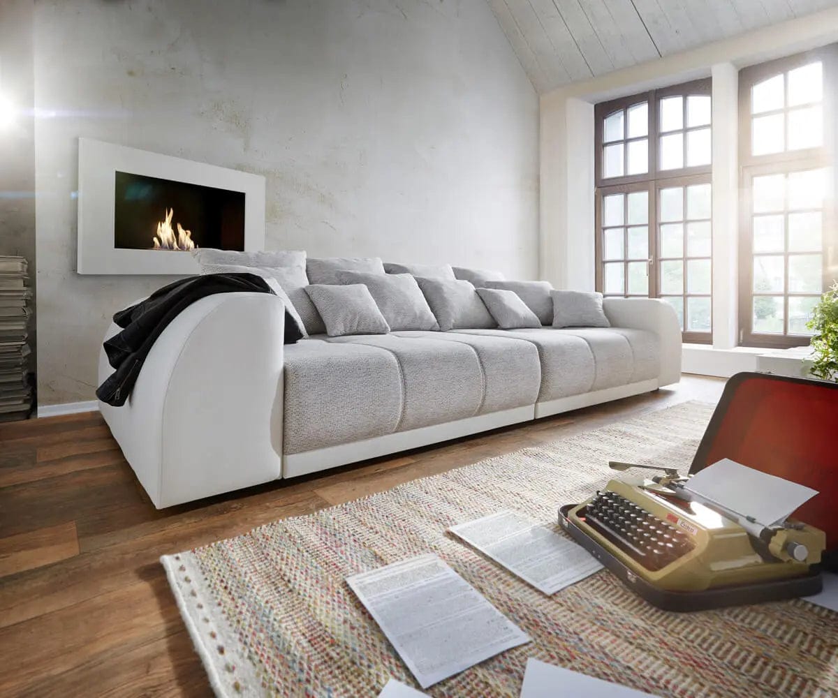 Canapea extensibilă dumonde cu 2 lăzi de depozitare si sezut confortabil din spuma high-density, Verona Loft White 310x100 cm