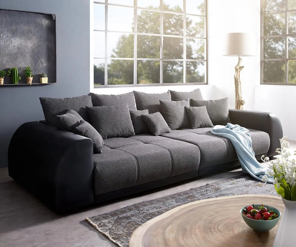 Canapea extensibilă dumonde cu 2 lăzi de depozitare si sezut confortabil din spuma high-density, Verona Magma Black 310x100 cm