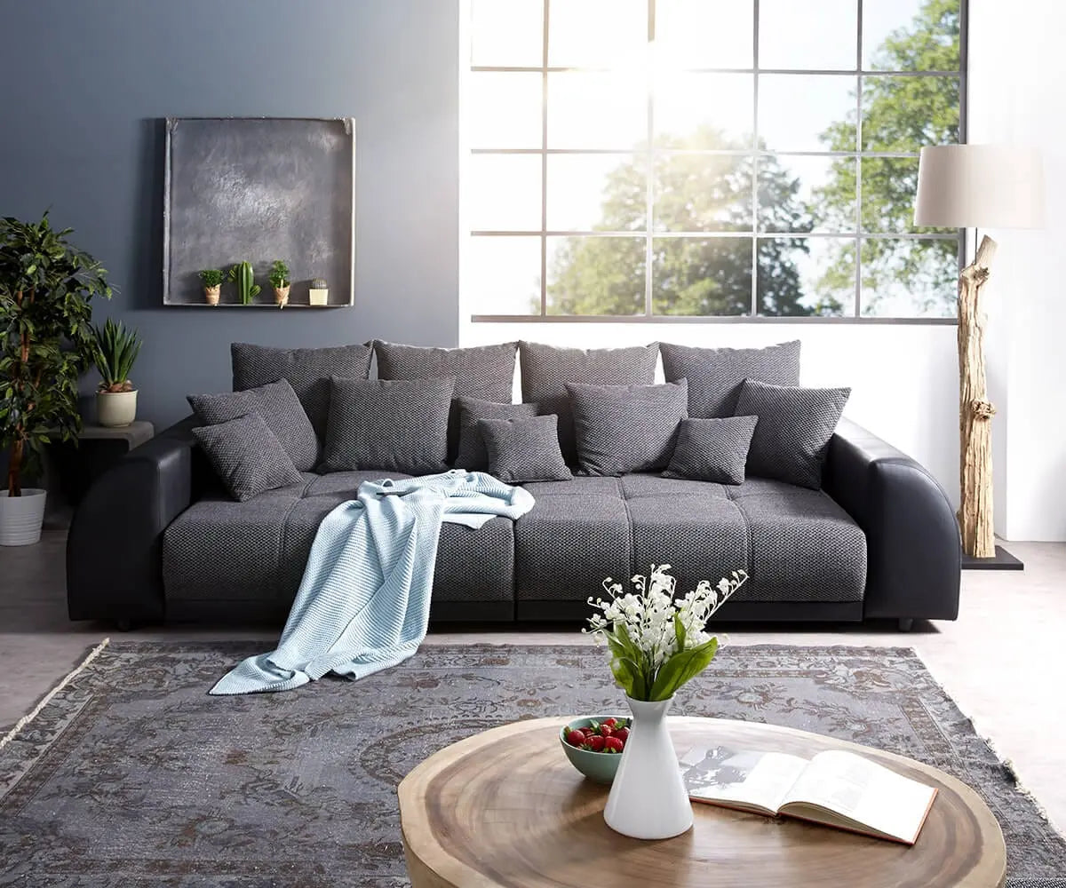 Canapea extensibilă dumonde cu 2 lăzi de depozitare si sezut confortabil din spuma high-density, Verona Magma Black 310x100 cm