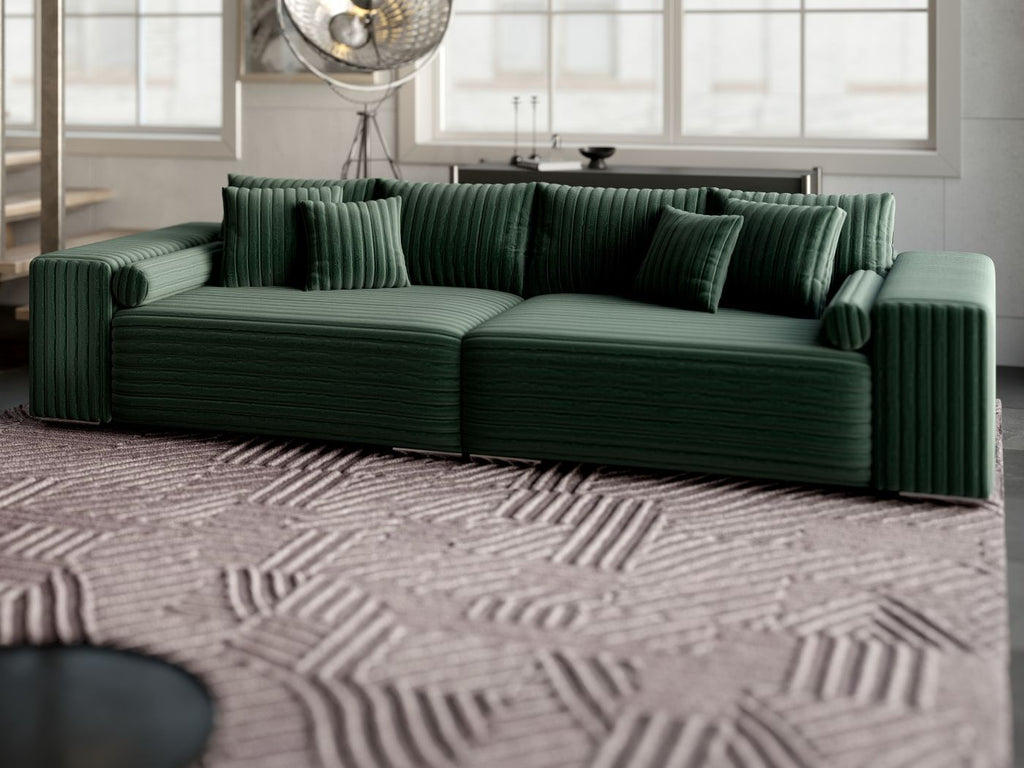 Canapea extensibilă dumonde cu ladă de depozitare si sezut confortabil din spuma high-density, Marbela Ambience Green XXL 295x100 cm