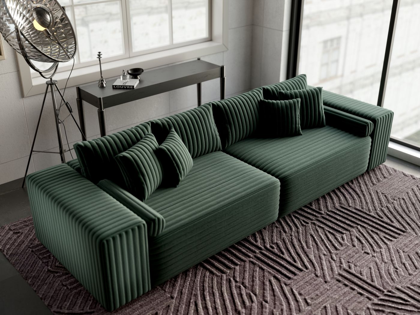 Canapea extensibilă dumonde cu ladă de depozitare si sezut confortabil din spuma high-density, Marbela Ambience Green XXL 295x100 cm