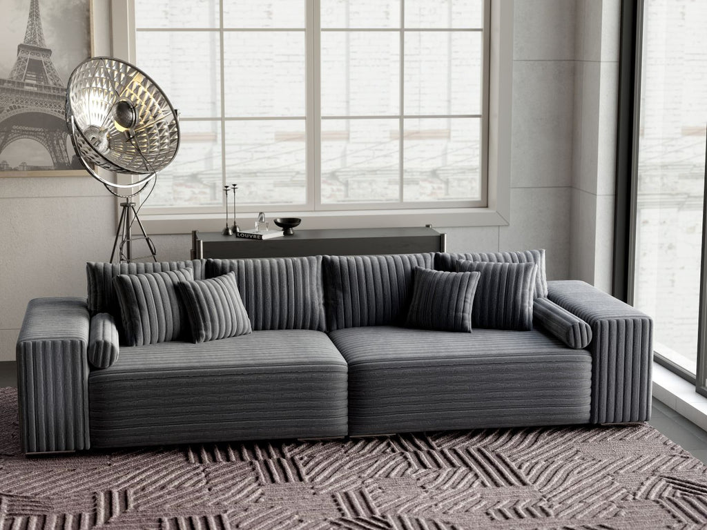 Canapea extensibilă dumonde cu ladă de depozitare si sezut confortabil din spuma high-density, Marbela Ambience Grey XXL 295x100 cm