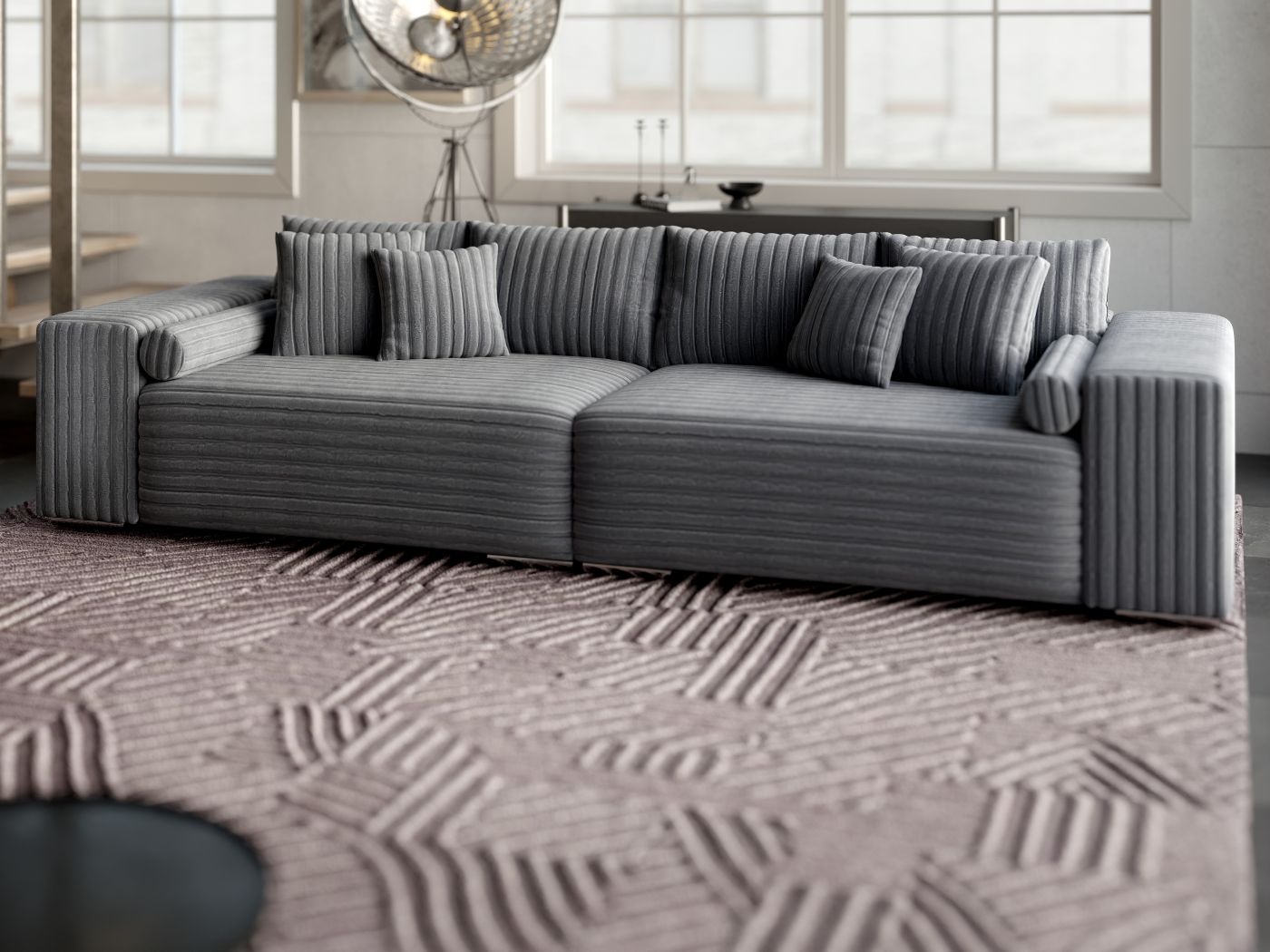 Canapea extensibilă dumonde cu ladă de depozitare si sezut confortabil din spuma high-density, Marbela Ambience Grey XXL 295x100 cm