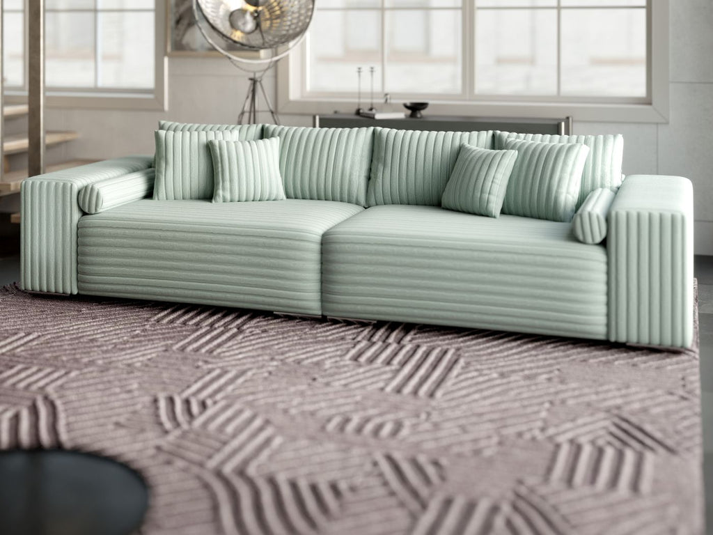 Canapea extensibilă dumonde cu ladă de depozitare si sezut confortabil din spuma high-density, Marbela Ambience Mint XXL 295x100 cm