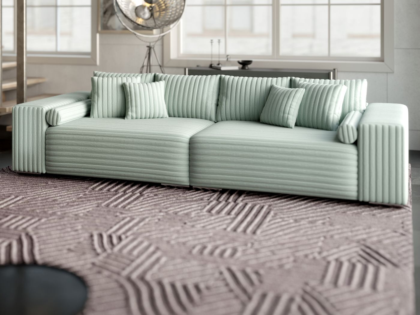 Canapea extensibilă dumonde cu ladă de depozitare si sezut confortabil din spuma high-density, Marbela Ambience Mint XXL 295x100 cm
