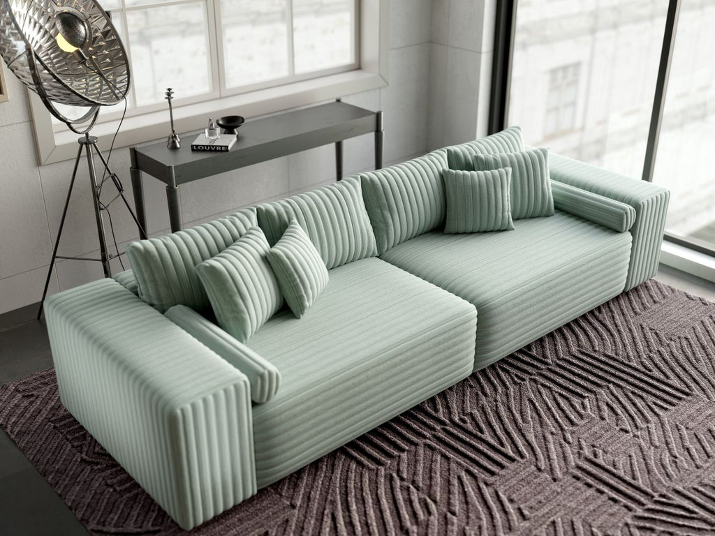Canapea extensibilă dumonde cu ladă de depozitare si sezut confortabil din spuma high-density, Marbela Ambience Mint XXL 295x100 cm