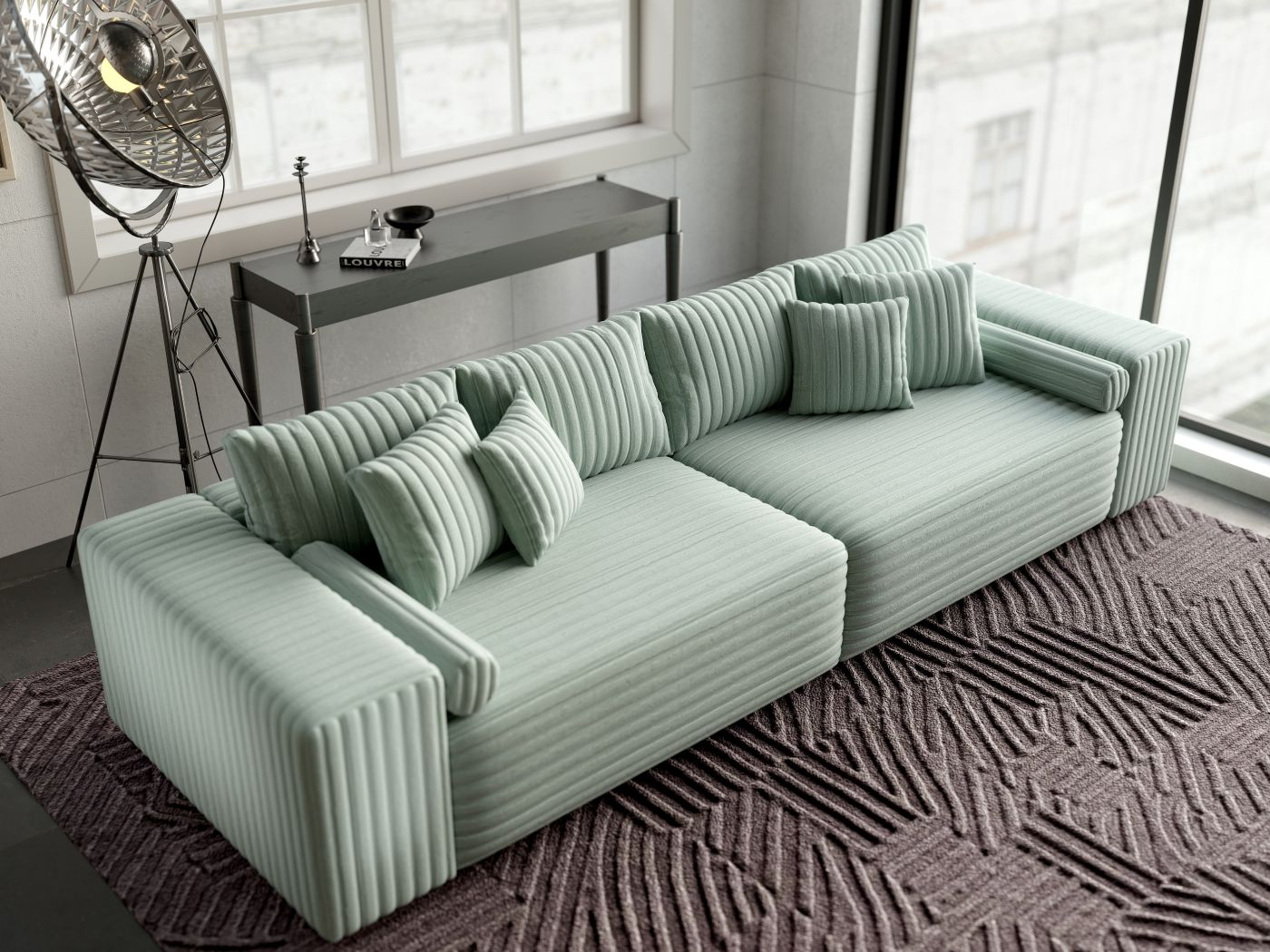 Canapea extensibilă dumonde cu ladă de depozitare si sezut confortabil din spuma high-density, Marbela Ambience Mint XXL 295x100 cm
