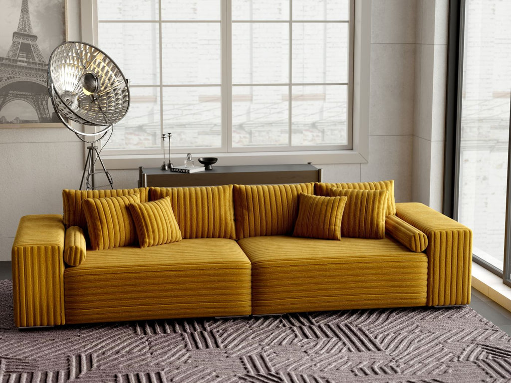 Canapea extensibilă dumonde cu ladă de depozitare si sezut confortabil din spuma high-density, Marbela Ambience Mustar XXL 295x100 cm