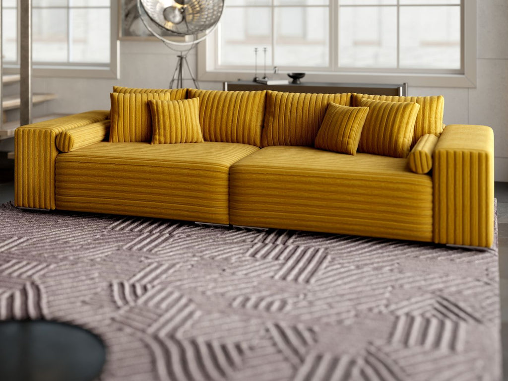 Canapea extensibilă dumonde cu ladă de depozitare si sezut confortabil din spuma high-density, Marbela Ambience Mustar XXL 295x100 cm