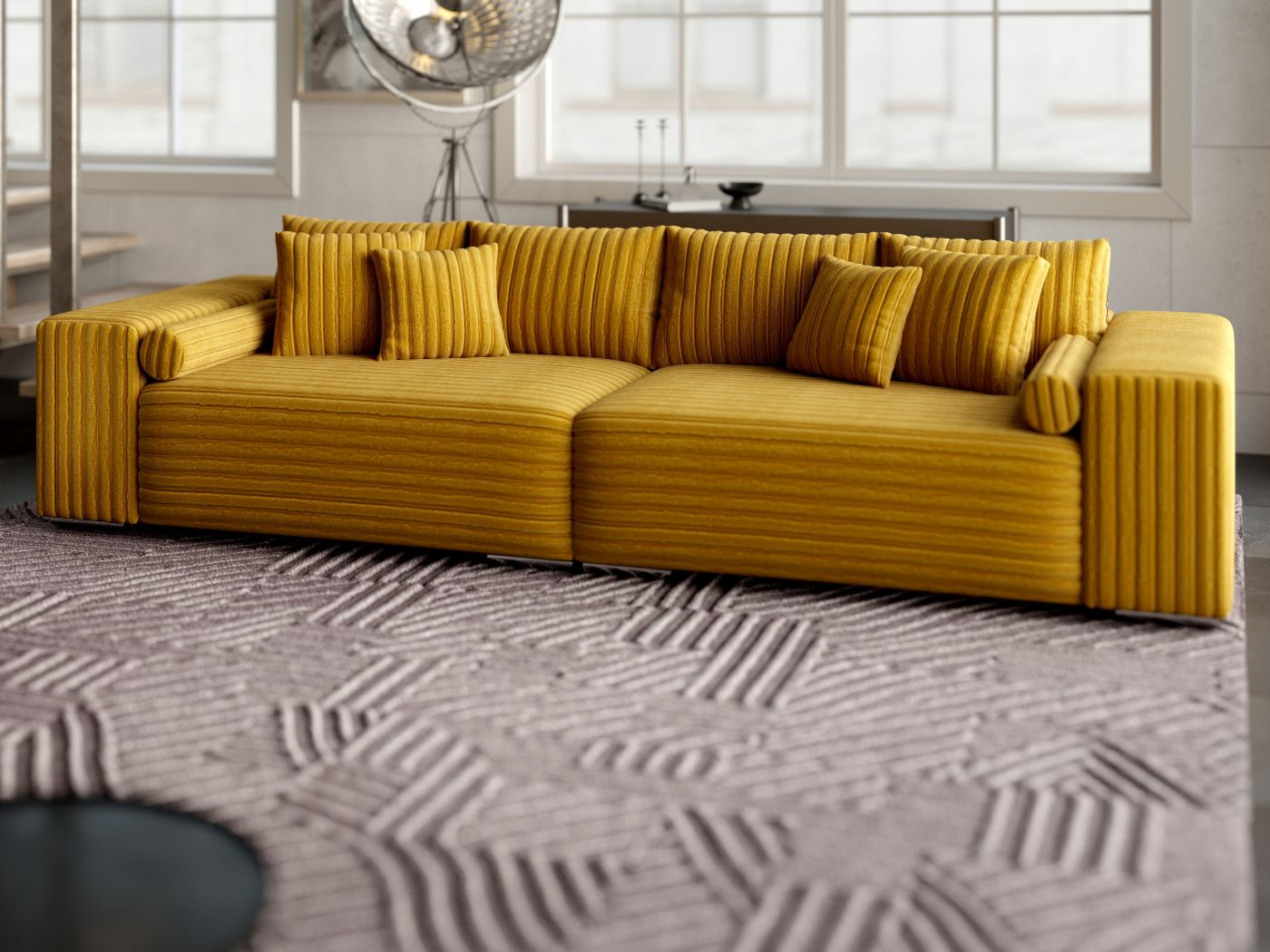 Canapea extensibilă dumonde cu ladă de depozitare si sezut confortabil din spuma high-density, Marbela Ambience Mustar XXL 295x100 cm