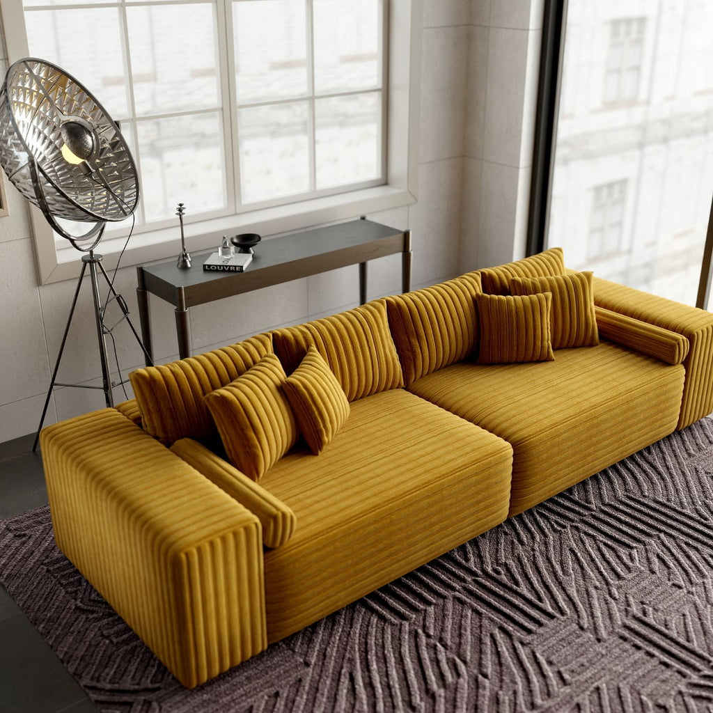 Canapea extensibilă dumonde cu ladă de depozitare si sezut confortabil din spuma high-density, Marbela Ambience Mustar XXL 295x100 cm