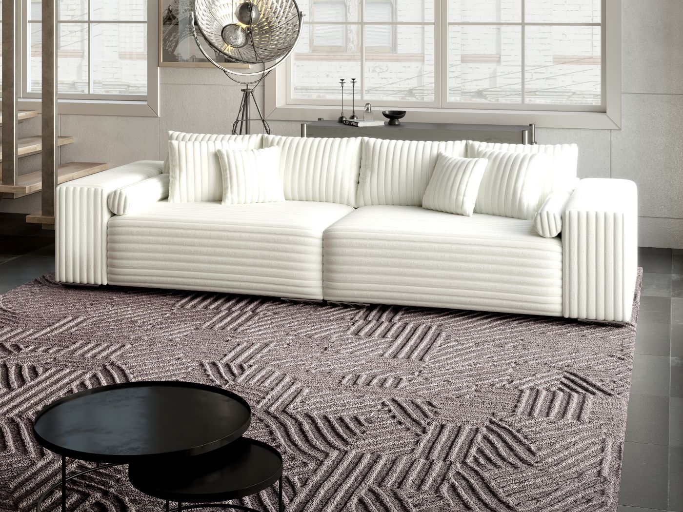 Canapea extensibilă dumonde cu ladă de depozitare si sezut confortabil din spuma high-density, Marbela Ambience Ivory XXL 295x100 cm