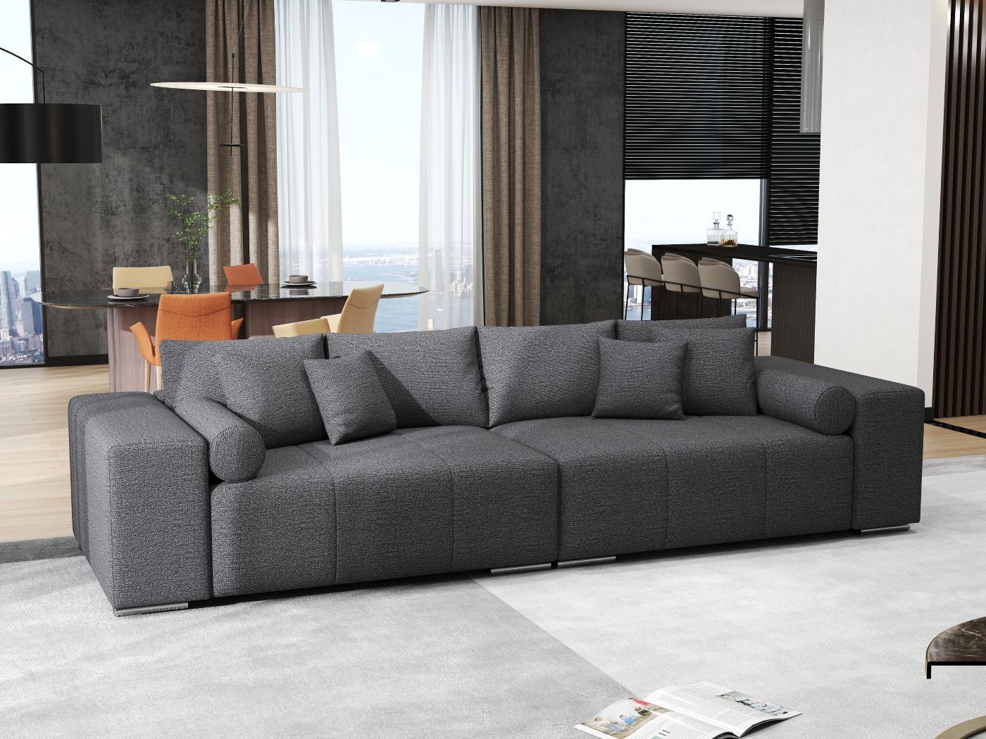 Canapea extensibilă dumonde cu ladă de depozitare si sezut confortabil din spuma high-density, Marbela Enjoy Grafit XXL 295x100 cm
