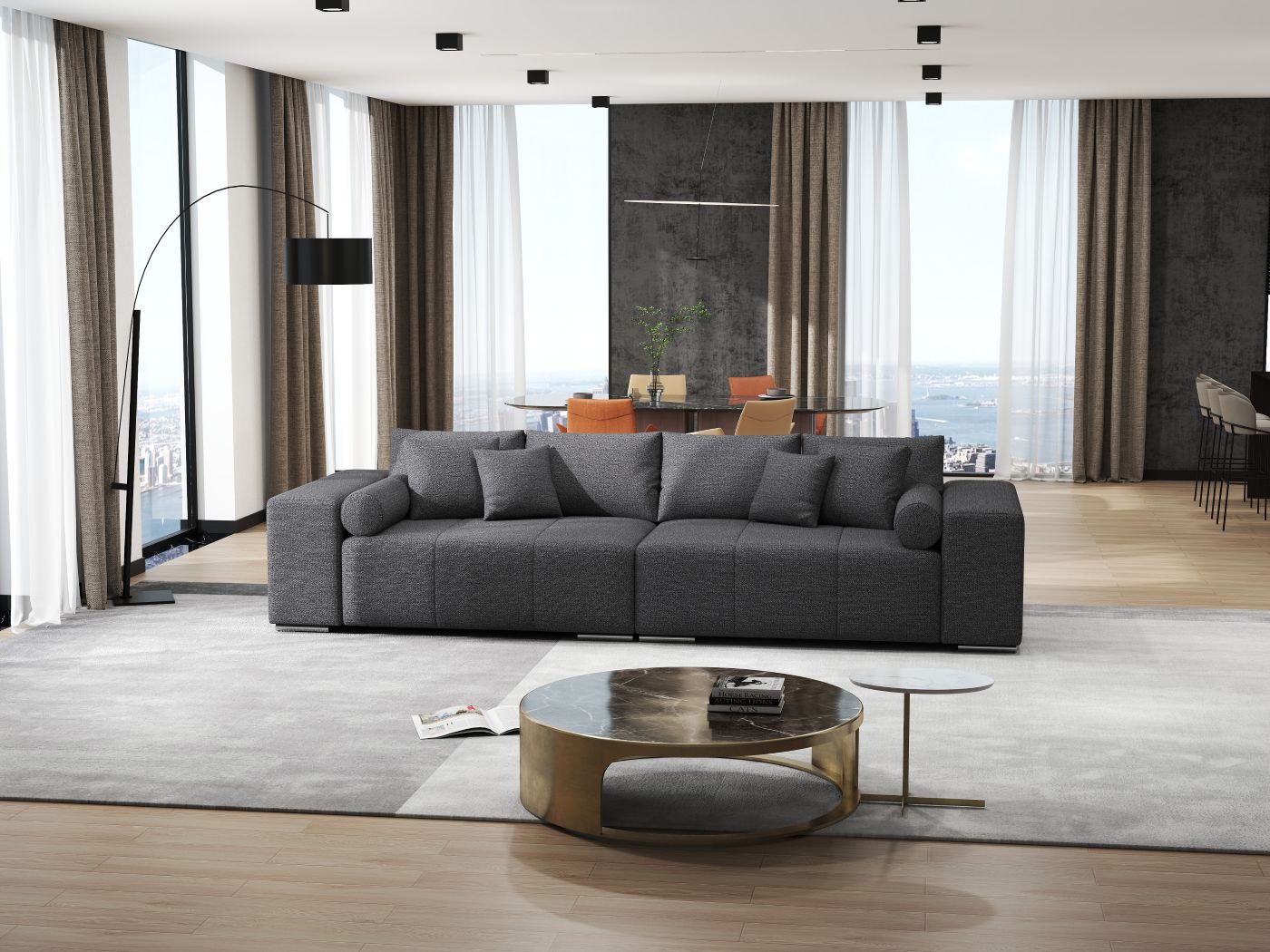 Canapea extensibilă dumonde cu ladă de depozitare si sezut confortabil din spuma high-density, Marbela Enjoy Grafit XXL 295x100 cm