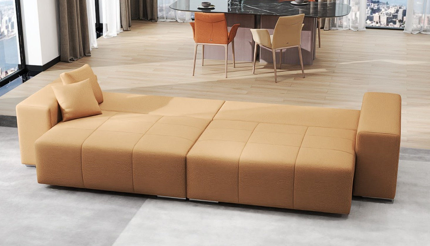 Canapea extensibilă dumonde cu ladă de depozitare si sezut confortabil din spuma high-density, Marbela Enjoy Mango XXL 295x100 cm
