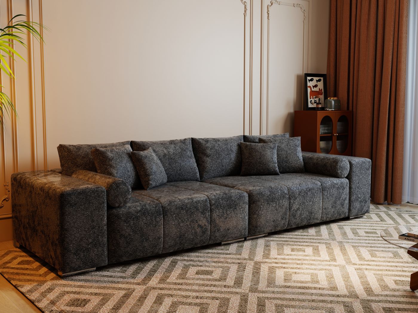 Canapea extensibilă dumonde cu ladă de depozitare si sezut confortabil din spuma high-density, Marbela Euphoria Black XXL 295x100 cm